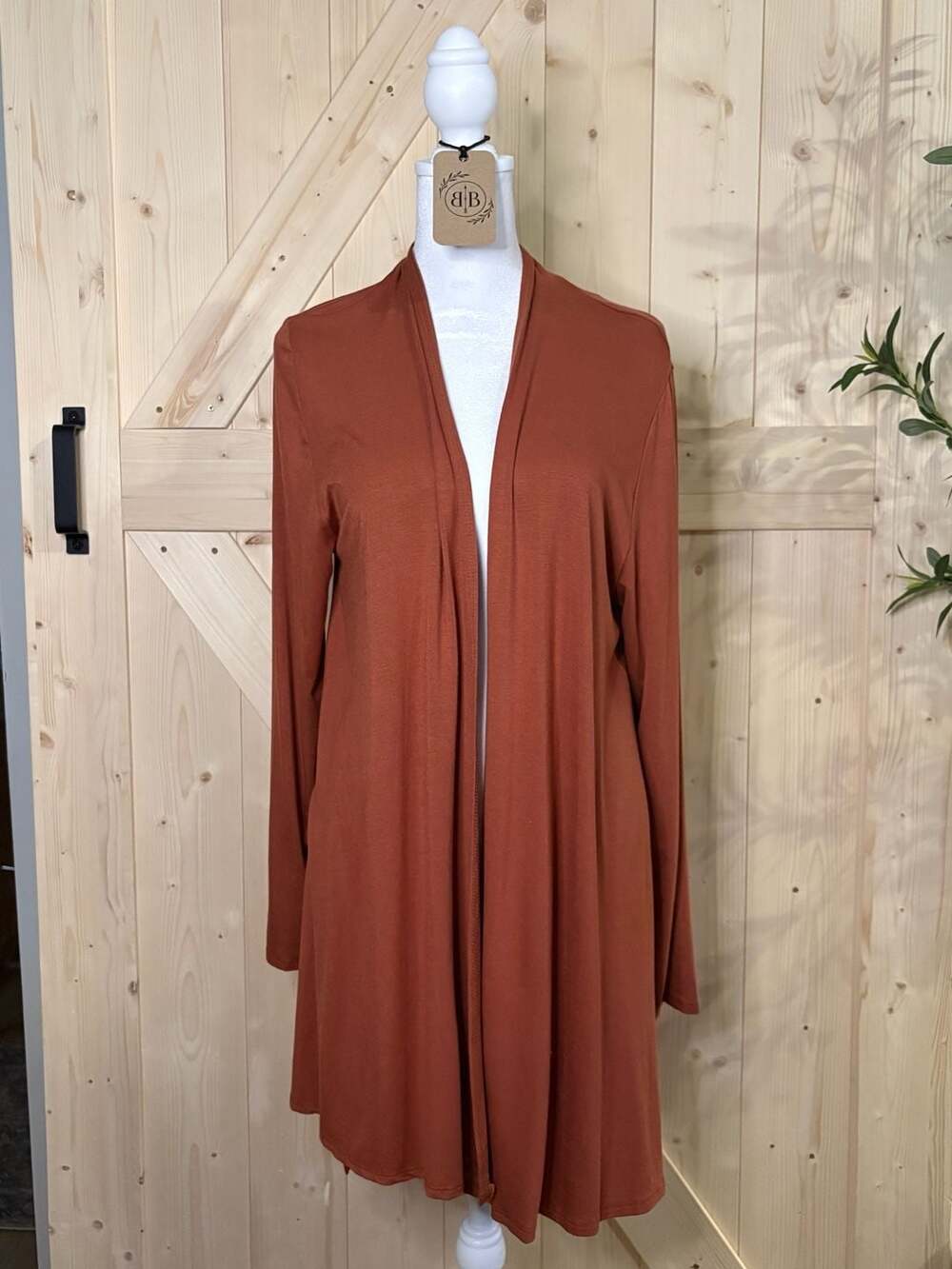 S•M•L•XL Azules Long Sleeve Lightweight Open Front Cardigan in Rust